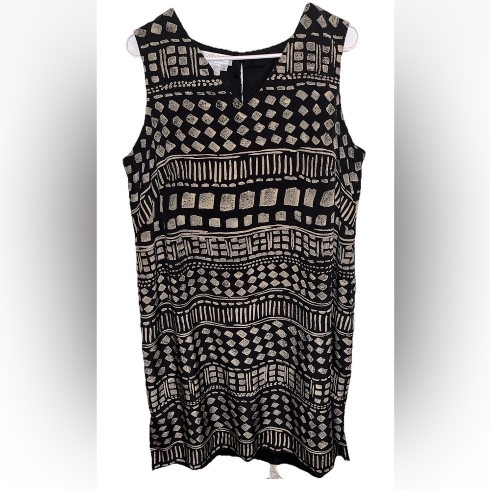 Maggie London Woman’s Sleeveless Dress Black Beige 100% Silk Size 20WP EUC VTG